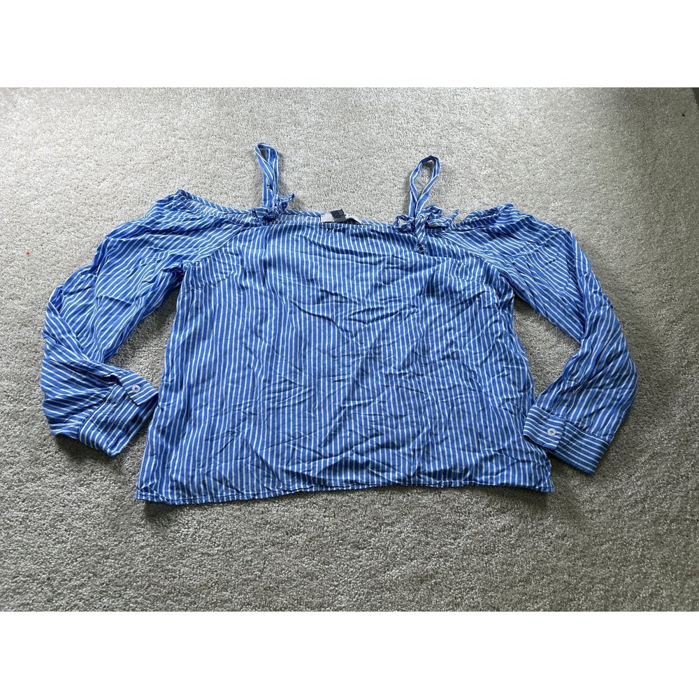 Forever 21 Women's Blue White Stripe Off Shoulder Top XL Cotton